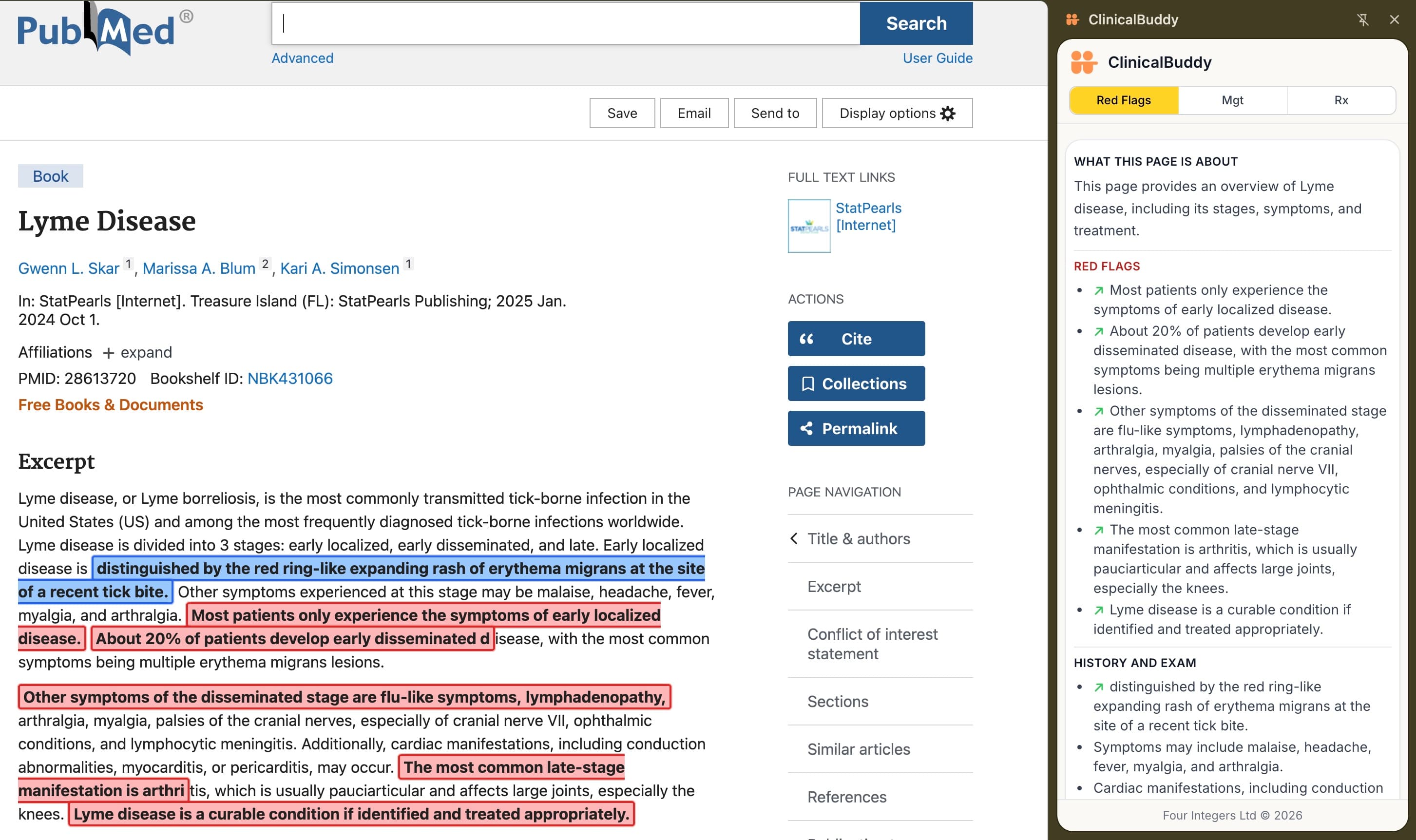 ClinicalBuddy extension showing highlights and scroll targets